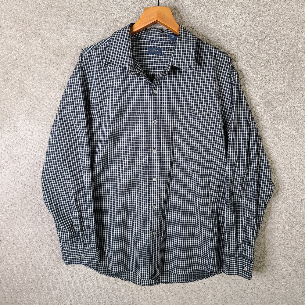 Arrow Shirt Mens XXL Blue Gray White Plaid Button Down Long Sleeve Cotton USA